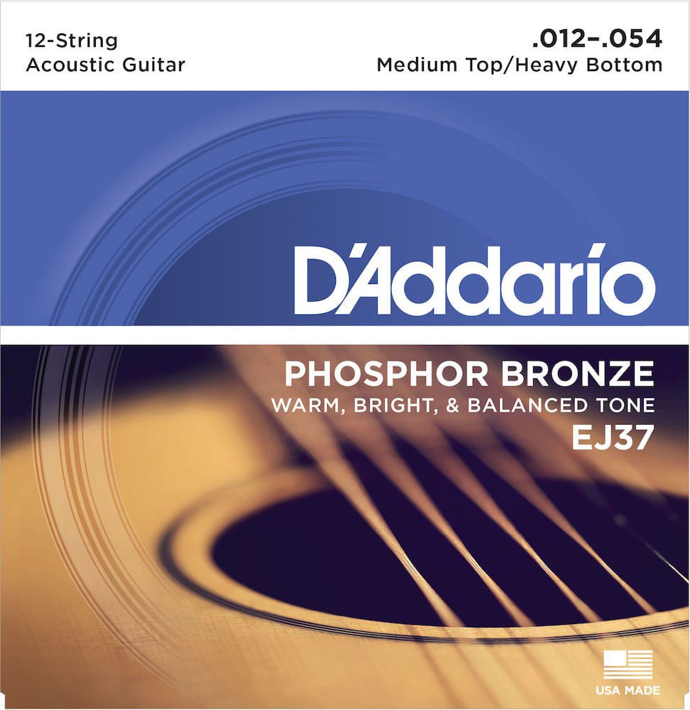 D'ADDARIO AND CO EJ37 12-STRING PHOSPHOR BRONZE ACOUSTIC GUITAR STRINGS MEDIUM TOP/HEAVY BOTTOM 12-54