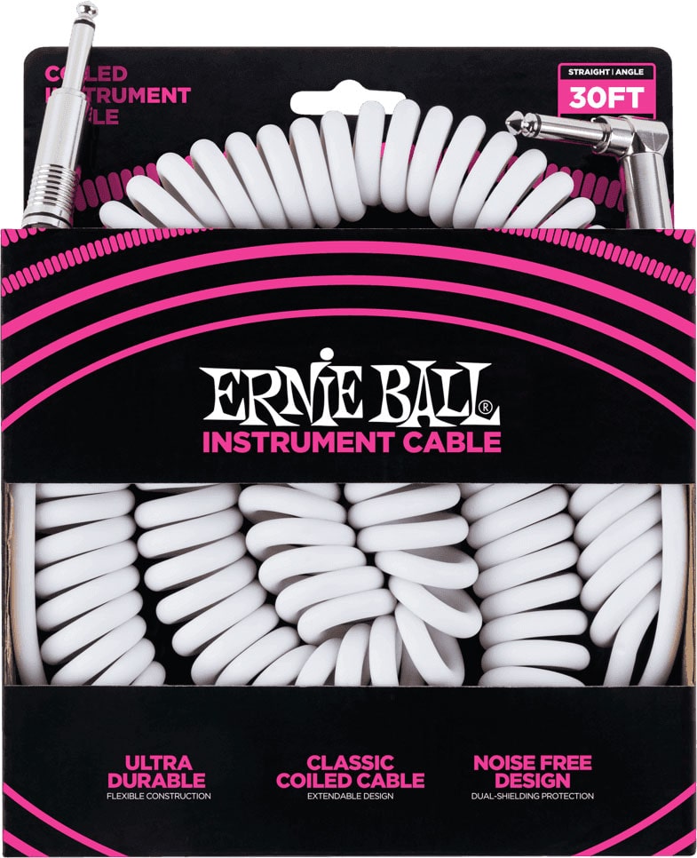 ERNIE BALL 9M WHITE TWISTED INSTRUMENT CABLES JACK/JACK BENT 9M