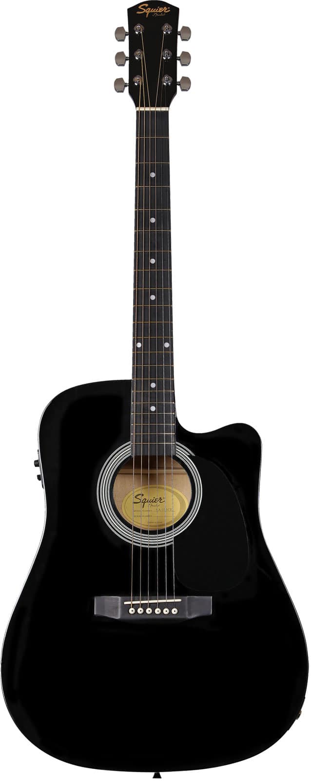 SQUIER SA-105CE, DREADNOUGHT CUTAWAY, STAINED HARDWOOD FINGERBOARD, BLACK