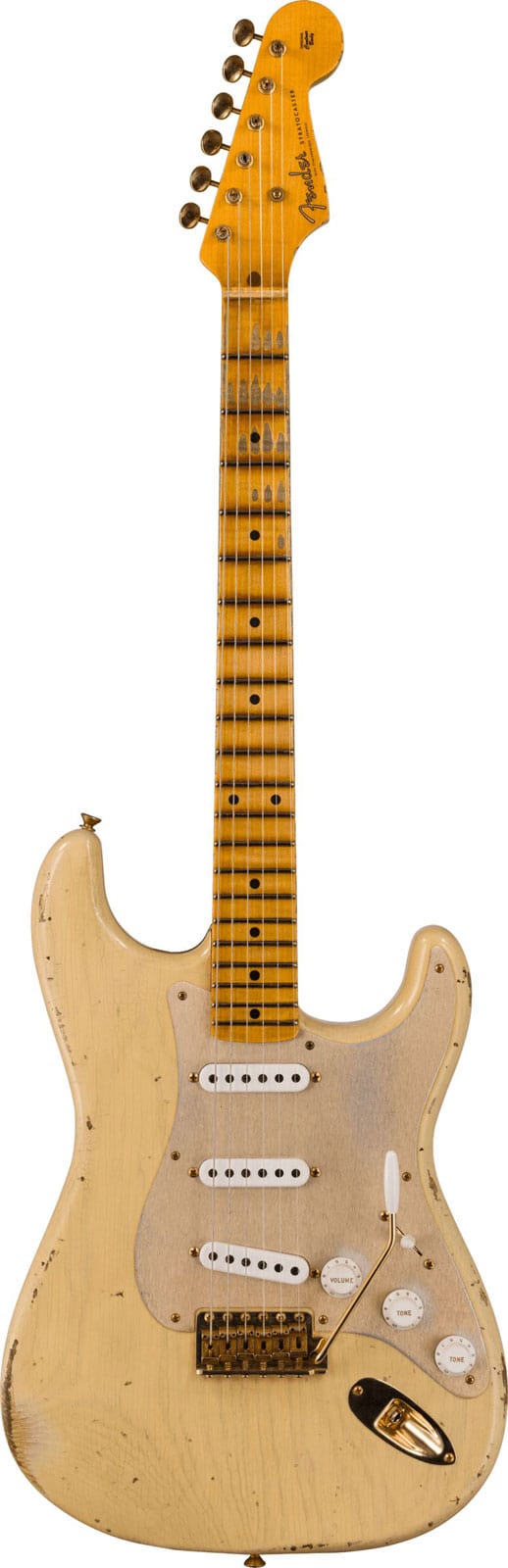 FENDER CUSTOM SHOP LTD '55 BONE TONE STRAT RELIC 2A FLAME MN AGED HONEY BLONDE WITH GOLD HARDWARE