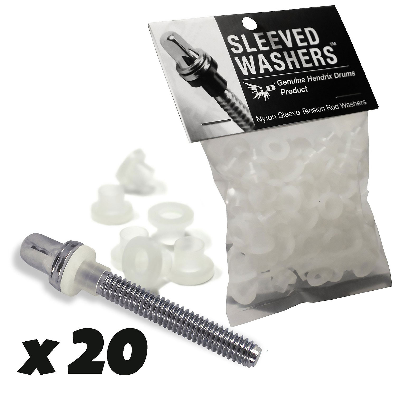 HENDRIX DRUMS SLEEVED WASHERS - WHITE (X20)