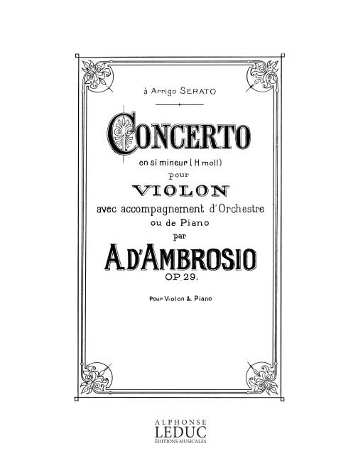 LEDUC D'AMBROSIO A. - CONCERTO OP.29 EN SI MINEUR POUR VIOLON - VIOLON & PIANO