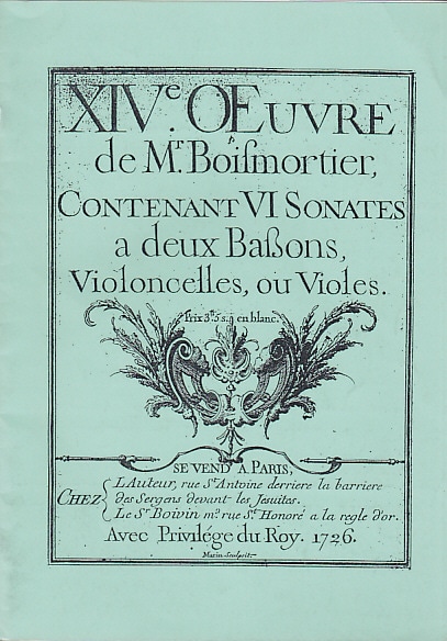 KING'S MUSIC BOISMORTIER XIVE OEUVRE - SIX SONATES à 2 BASSONS, VIOLONCELLES OU VIOLES