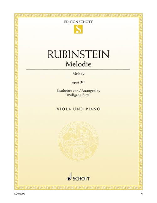 SCHOTT RUBINSTEIN ANTON - MELODY OP. 3/1 - VIOLA AND PIANO
