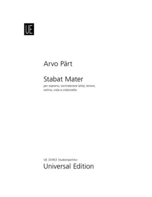 UNIVERSAL EDITION PÄRT A. - STABAT MATER - CONDUCTEUR
