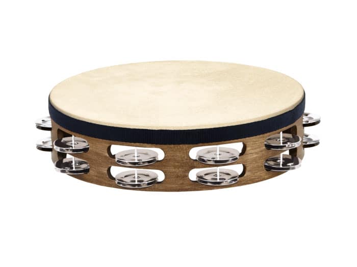 MEINL TRADITIONAL GOATSKIN WOOD TAMBURINE, STAINLESS STEEL JINGLES 2 ROWS