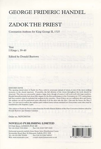NOVELLO HANDEL ZADOK THE PRIEST - VOCAL SCORE - SATB