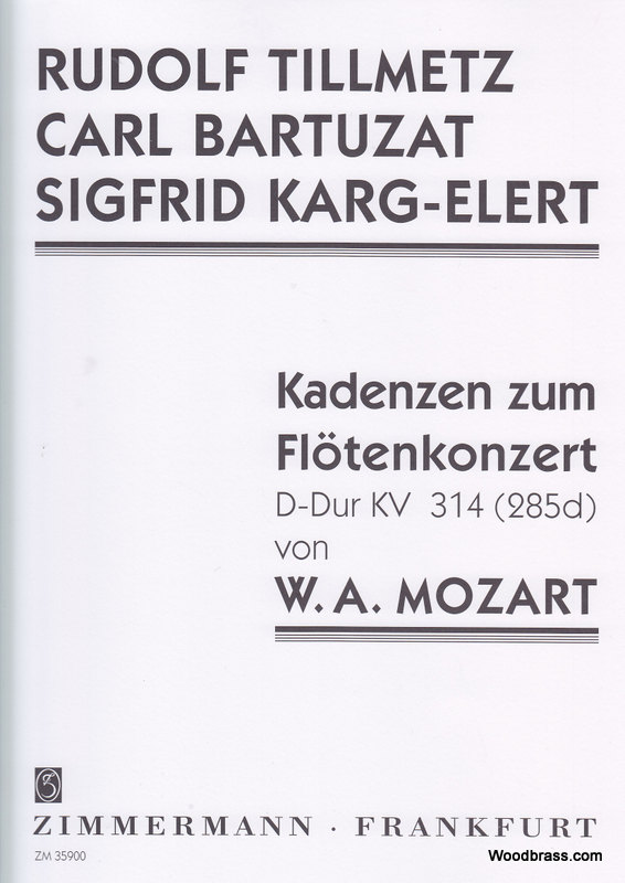 ZIMMERMANN MOZART W. A. - KADENZEN ZUM FLÖTENKONZERT KV 314 (285d)