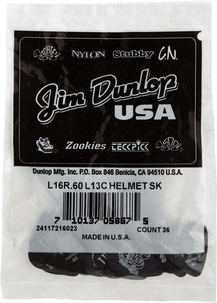 JIM DUNLOP LUCKY 13 SERIES III, BAG OF 36 #16 HELMETSKULL, BLACK, 0.60 MM