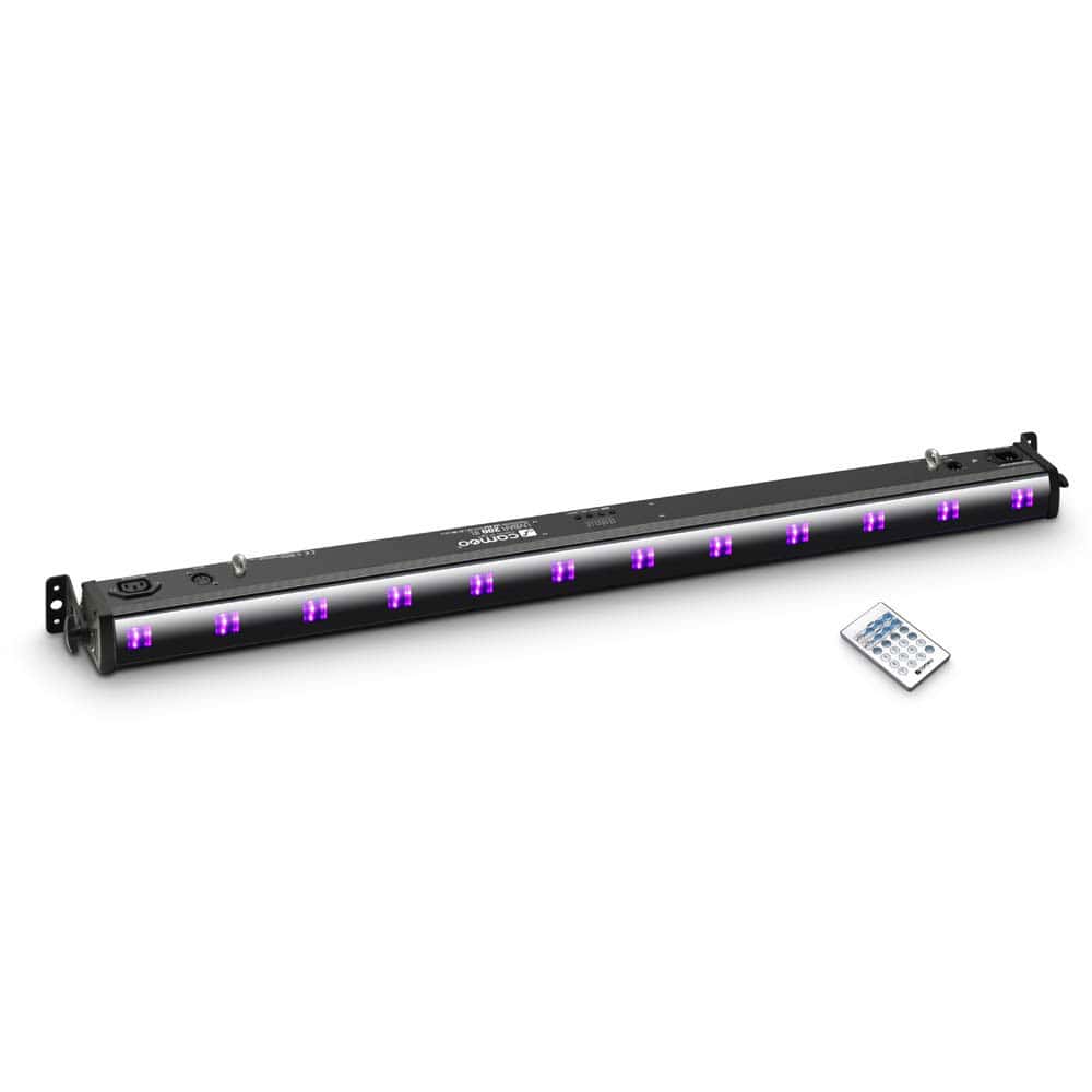 CAMEO UVBAR 200 IR - LED BAR 12 X 3 W UV ZWART MET INFRAROOD AFSTANDSBEDIENING