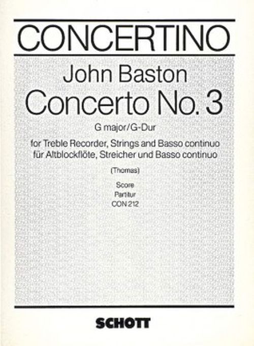 SCHOTT BASTON JOHN - CONCERTO No.3 G MAJOR - SCORE 