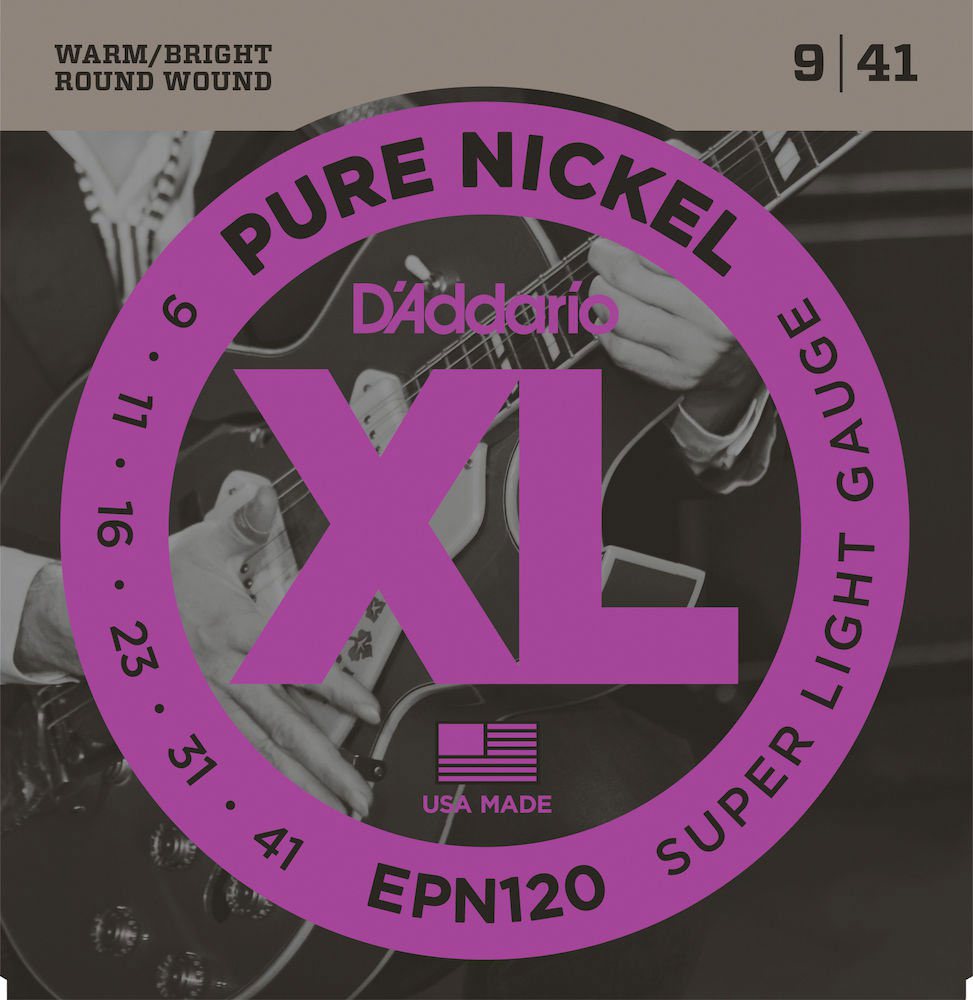 D'ADDARIO AND CO EPN120 PURE NICKEL ELECTRIC GUITAR STRINGS SUPER LIGHT 9-41