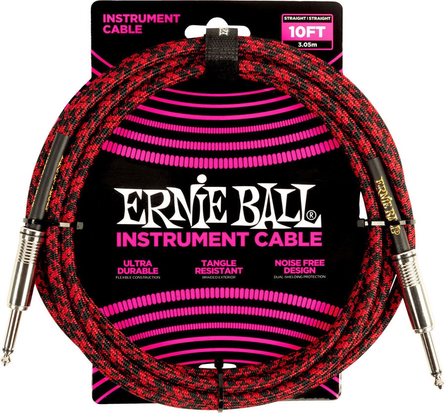 ERNIE BALL 3M JACK MONO MALE TO JACK MONO MALE RED AND BLACK