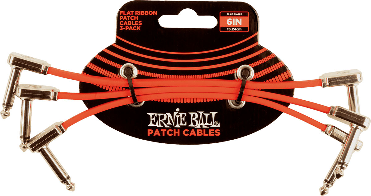 ERNIE BALL CABLES INSTRUMENT PATCH PACK OF 3 - THIN & FLAT ELBOW - 15 CM - RED