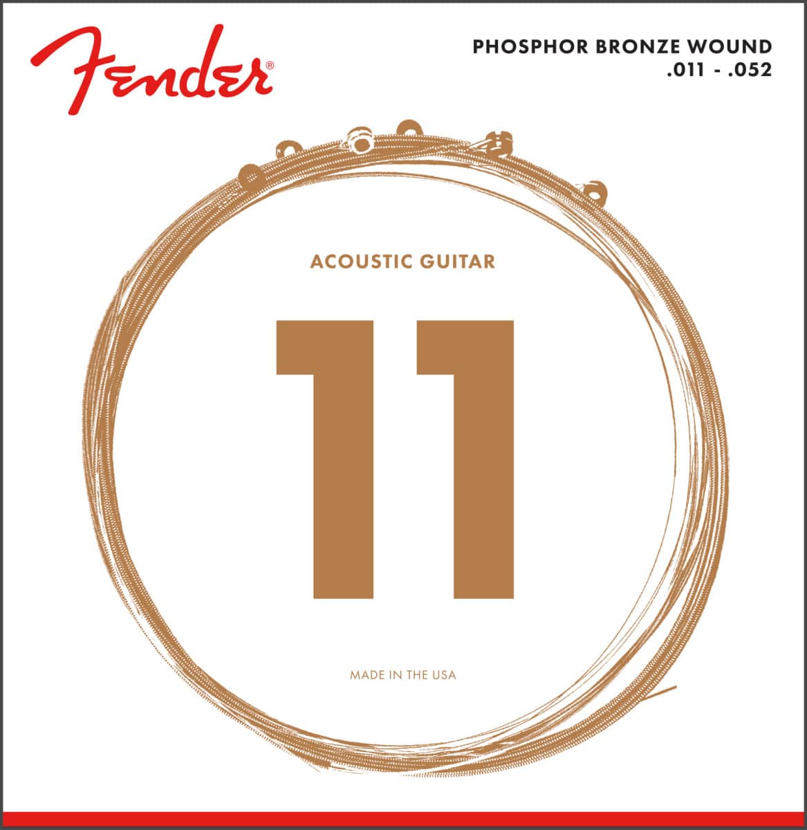 FENDER PHOSPHOR BRONZE ACOUSTIC GUITAR STRINGS, BALL END, 60CL .011-.052 GAUGES, (6)