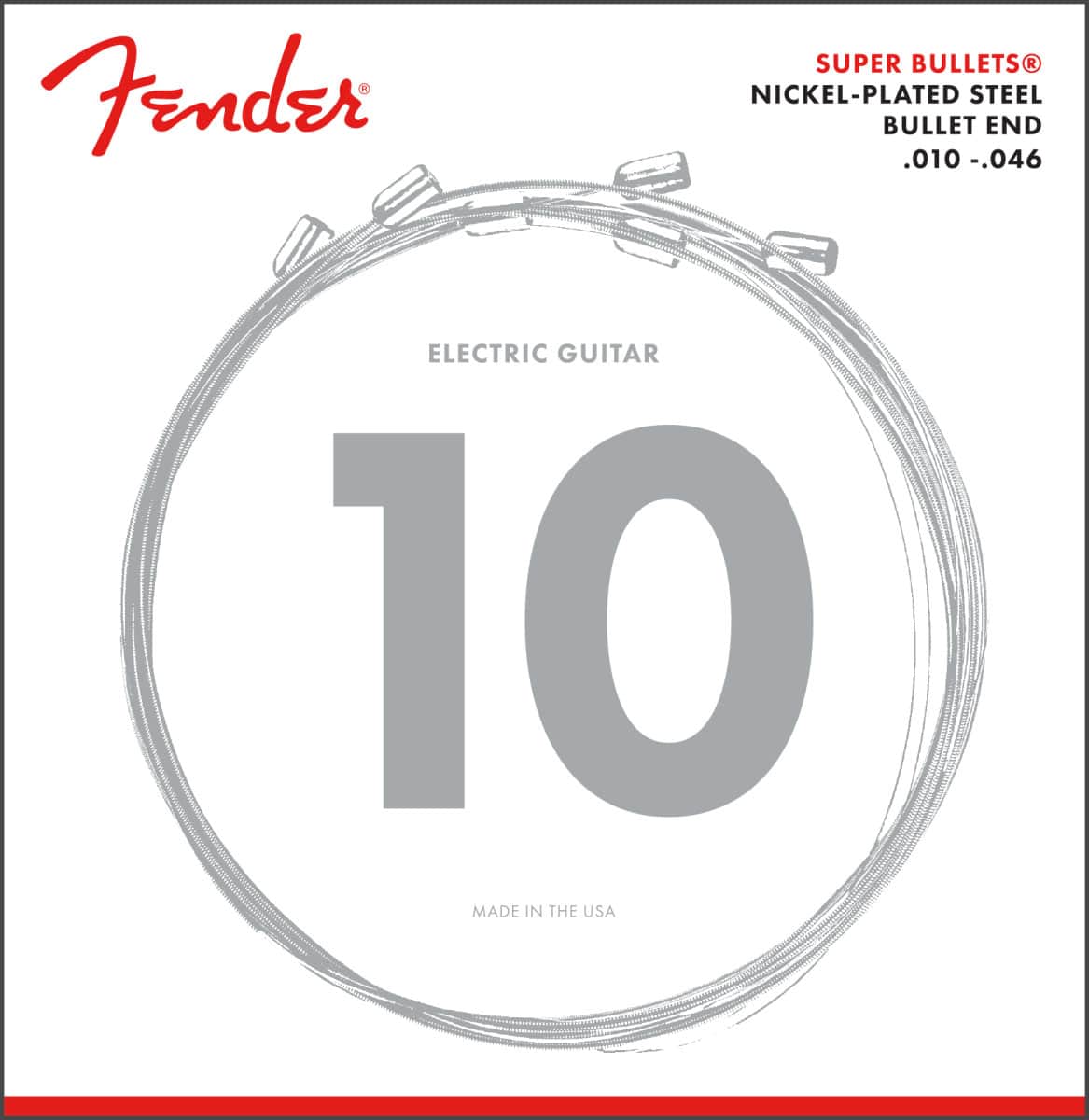 FENDER SUPER BULLET STRINGS, NICKEL PLATED STEEL, BULLET END, 3250R GAUGES .010-.046, (6)