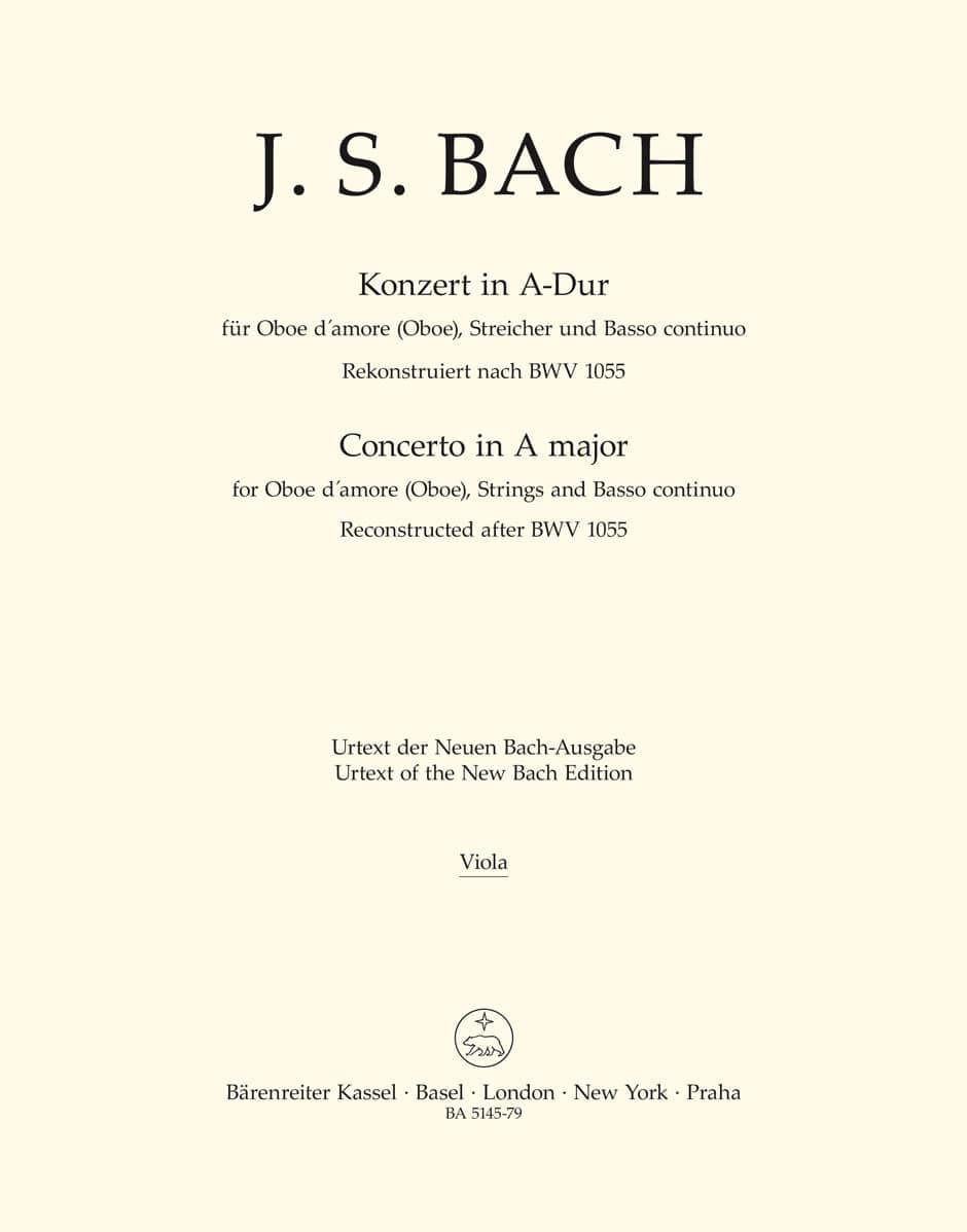 BARENREITER BACH J. S. - CONCERTO IN A MAJOR BWV 1055 - ALTO