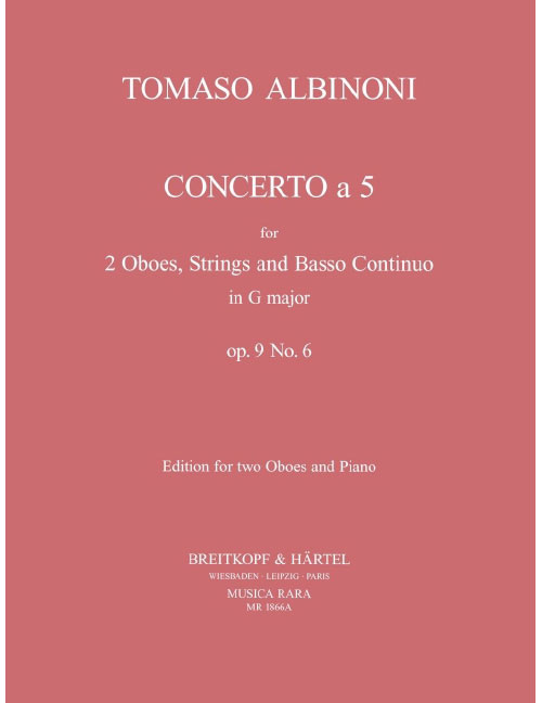 EDITION BREITKOPF ALBINONI TOMASO - CONCERTO A 5 IN G OP. 9/6 - 2 OBOE, STRINGS