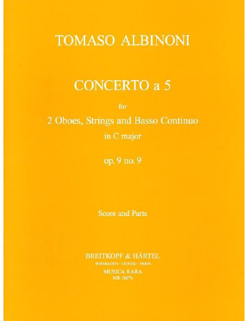 EDITION BREITKOPF ALBINONI TOMASO - CONCERTO A 5 IN C OP. 9/9 - 2 OBOE, STRINGS