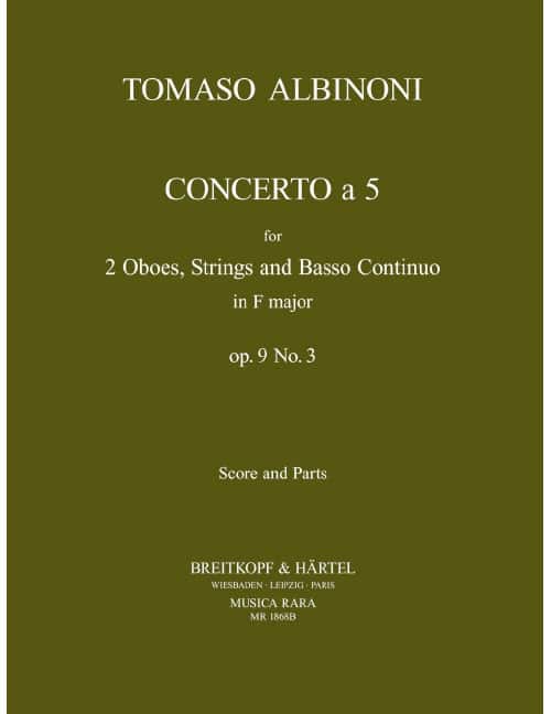 EDITION BREITKOPF ALBINONI TOMASO - CONCERTO A 5 IN F OP. 9/3 - OBOE, STRINGS