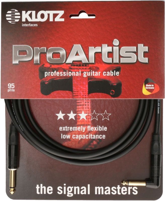 KLOTZ PRO ARTIST INSTR. CABLE 3M ,JACK 2P - JACK 2P 90°