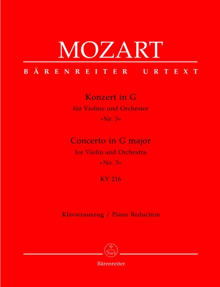 BARENREITER MOZART W.A. - CONCERTO N°3 IN G MAJOR KV 216 - VIOLIN, PIANO
