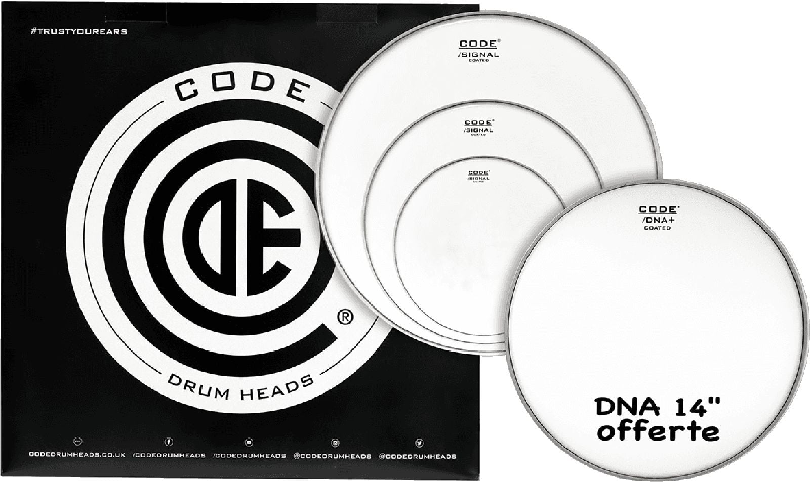 CODE DRUM HEAD TOM PACK SIGNAL COATED ROCK + CC 14