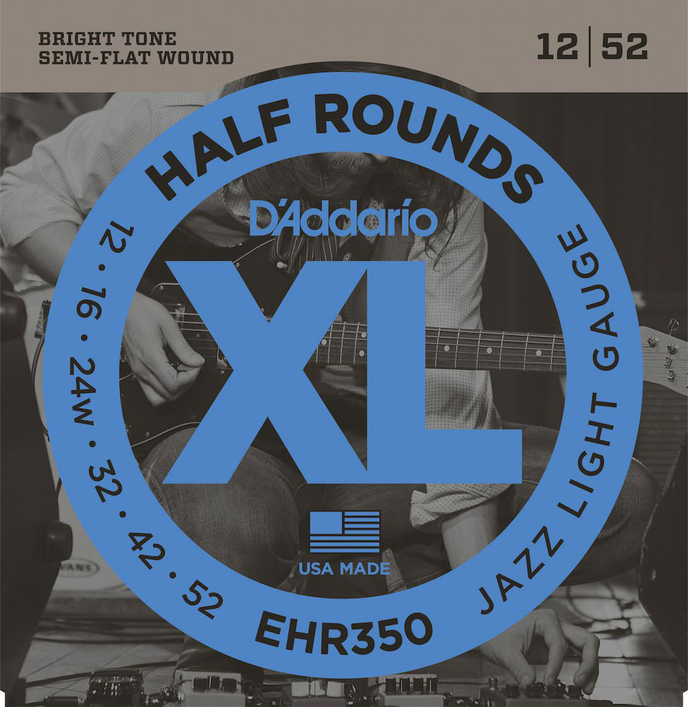 D'ADDARIO AND CO EHR350 HALF ROUND ELECTRIC GUITAR STRINGS JAZZ LIGHT 12-52