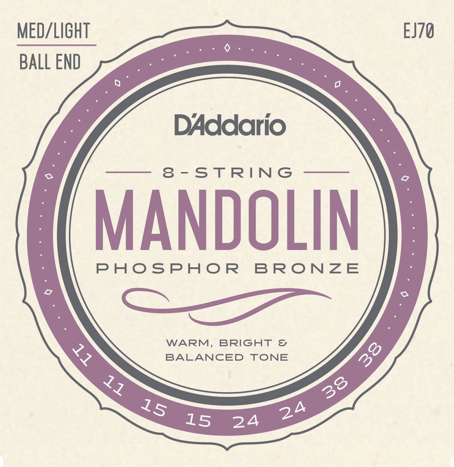 D'ADDARIO AND CO EJ70 PHOSPHOR BRONZE MANDOLIN STRINGS BALL END MEDIUM/LIGHT 11-38