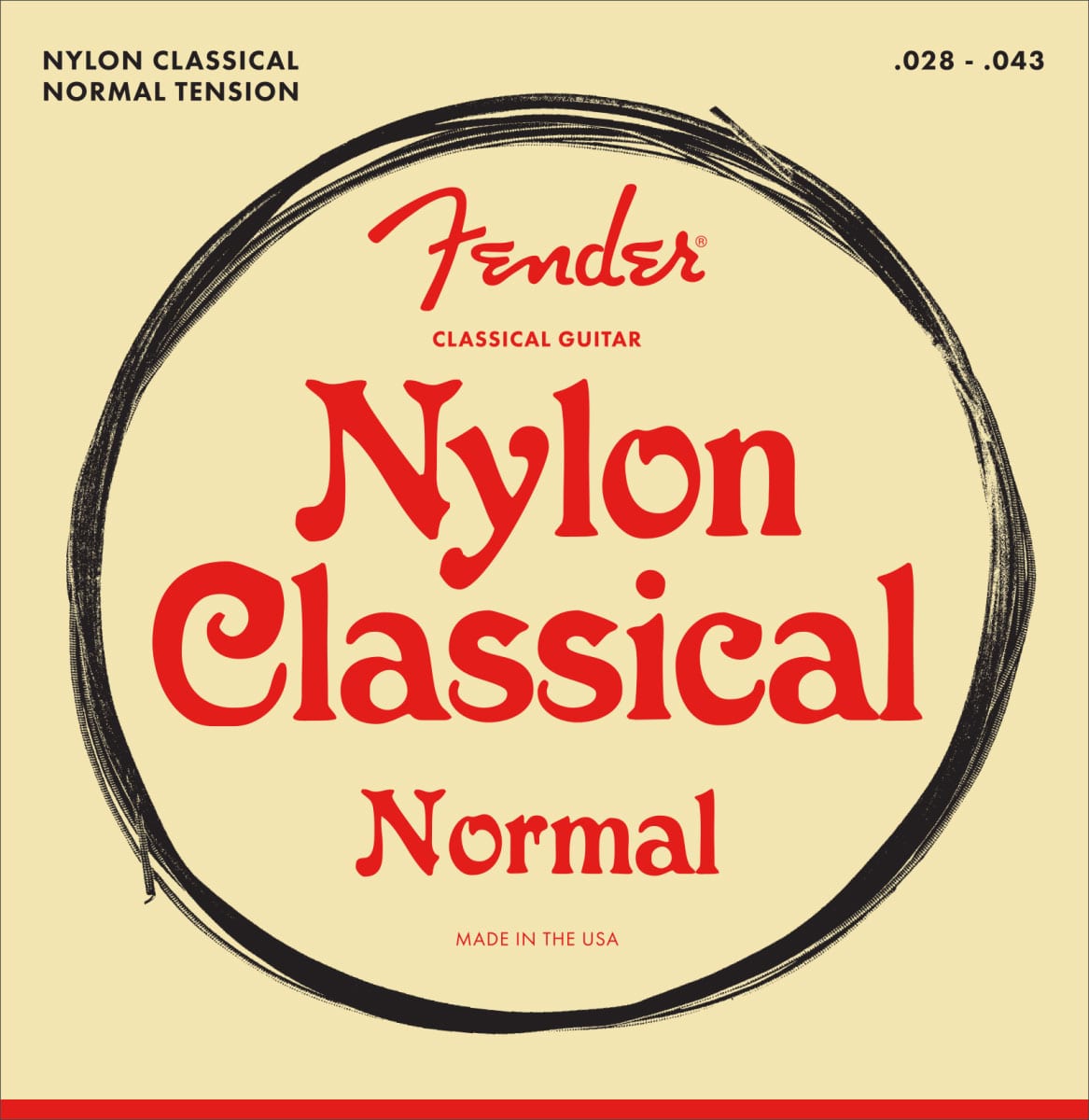 FENDER NYLON ACOUSTIC STRINGS, 100 CLEAR/SILVER, TIE END, GAUGES .028-.043, (6)