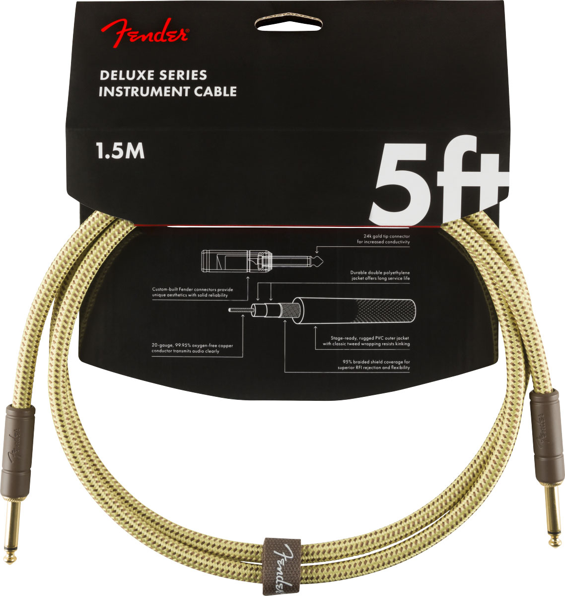 FENDER DELUXE INSTRUMENTS CABLE, STRAIGHT/STRAIGHT, 5', TWEED