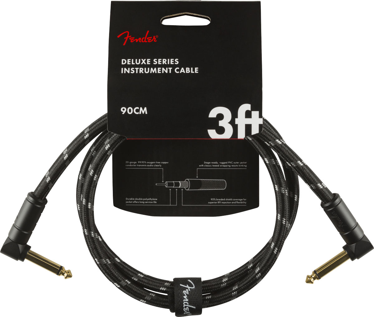 FENDER DELUXE INSTRUMENT CABLE, ANGLE/ANGLE, 3', BLACK TWEED