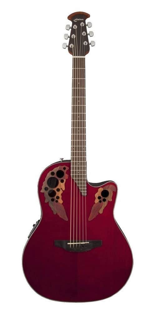 OVATION E-ACOUSTIC GUITAR CELEBRITY ELITE MID CUTAWAY RUBY RED