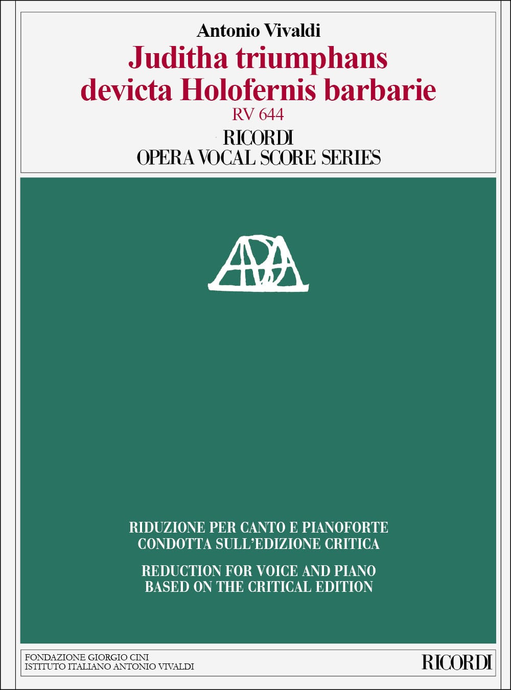 RICORDI VIVALDI A. - JUDITHA TRIUMPHANS SACRUM MILITARE ORATORIUM -CHANT-PIANO