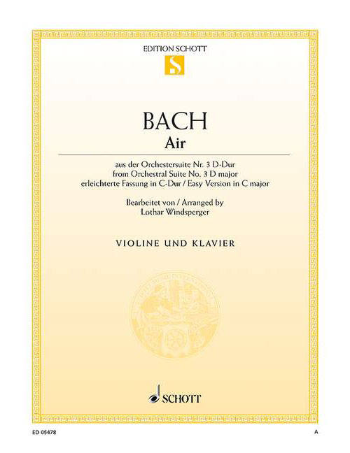 SCHOTT BACH J.S. - AIR BWV 1068 - VIOLIN AND PIANO