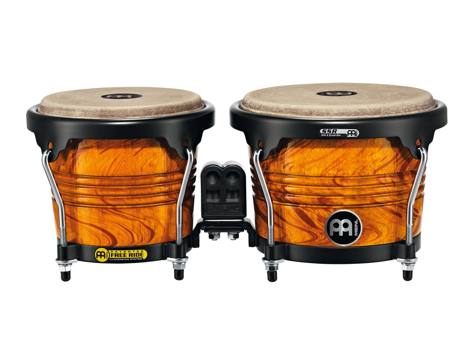 MEINL MARATHON DESIGNER SERIES (DE PATENT) FWB190 WOOD BONGO 6 3/4 MACHO AND 8 HEMBRA AMBER FLAME